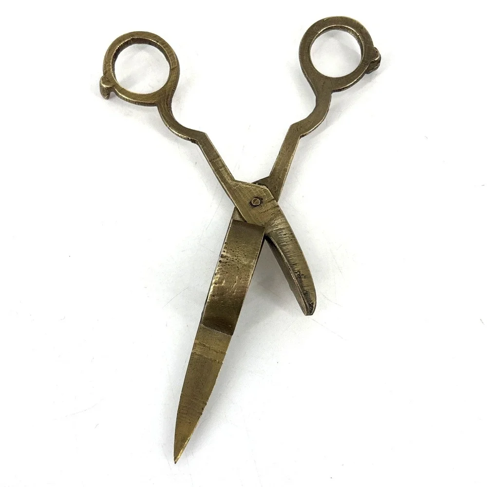 Vintage Brass Candle Wick Trimmer Snuffer Scissors 6.5